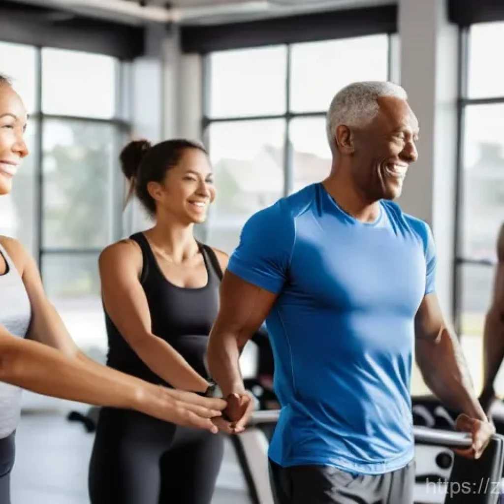 피트니스 경영사 강의 및 교육 자료 공유 - **Prompt: The Thriving Fitness Community**
    A vibrant and diverse group of adults (ranging from e...