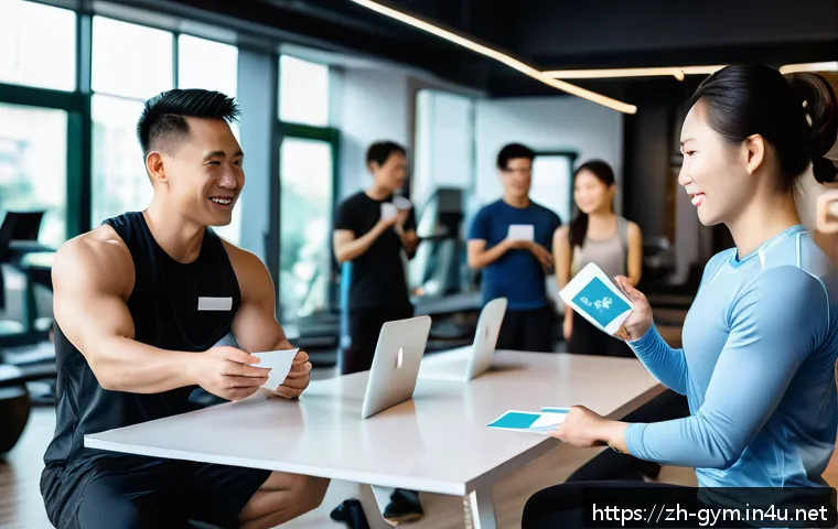 피트니스 경영사 네트워킹 중요성과 방법 - A modern fitness networking event scene in a stylish gym, diverse group of professionals including f...