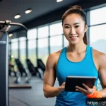 피트니스 경영사 자격증 활용 사례 - A professional fitness coach in a modern high-end gym, confidently designing personalized training p...